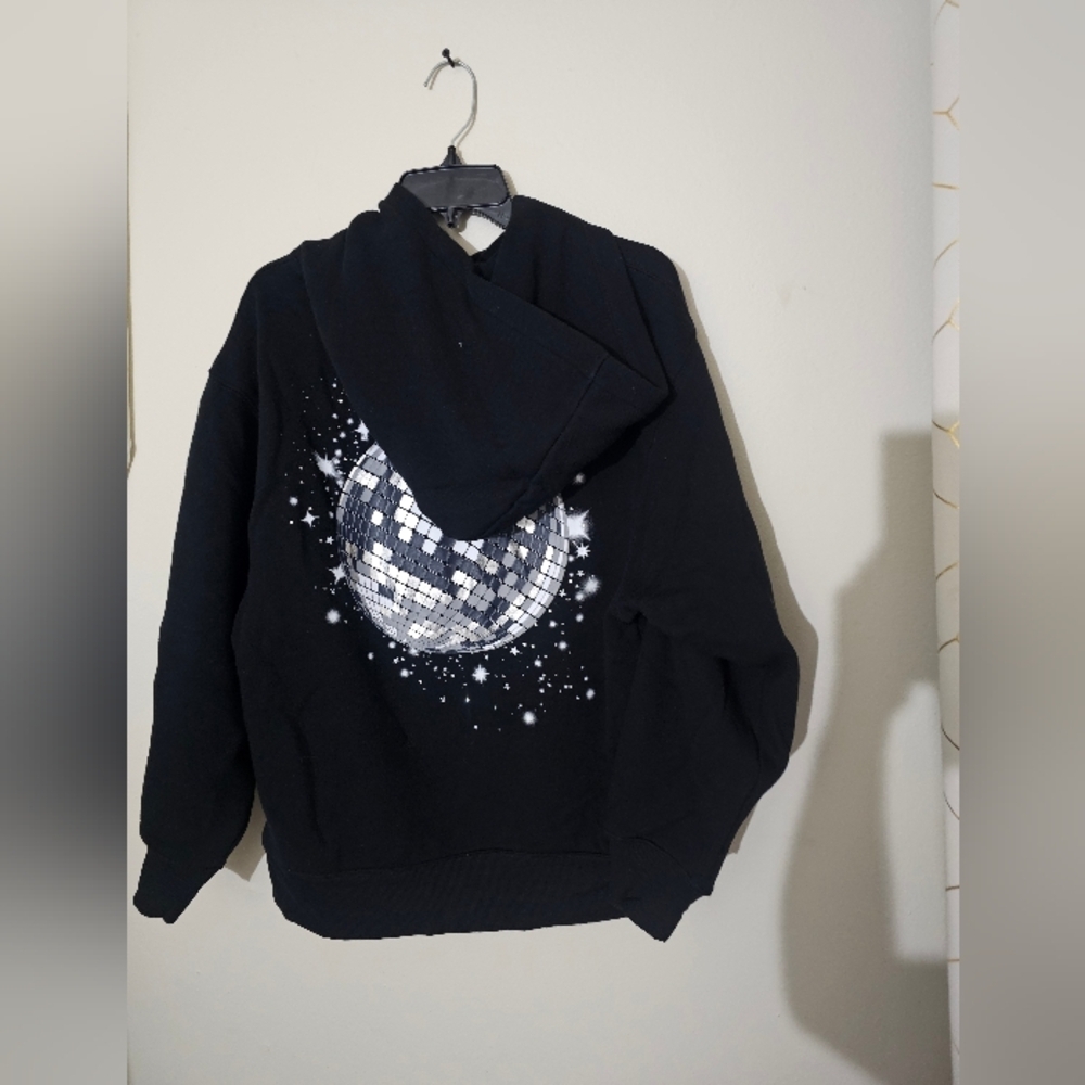 Wild Fable Womens Black Hoodie, Oversize Disco Ball Design On Back Thick - Picture 5 of 7